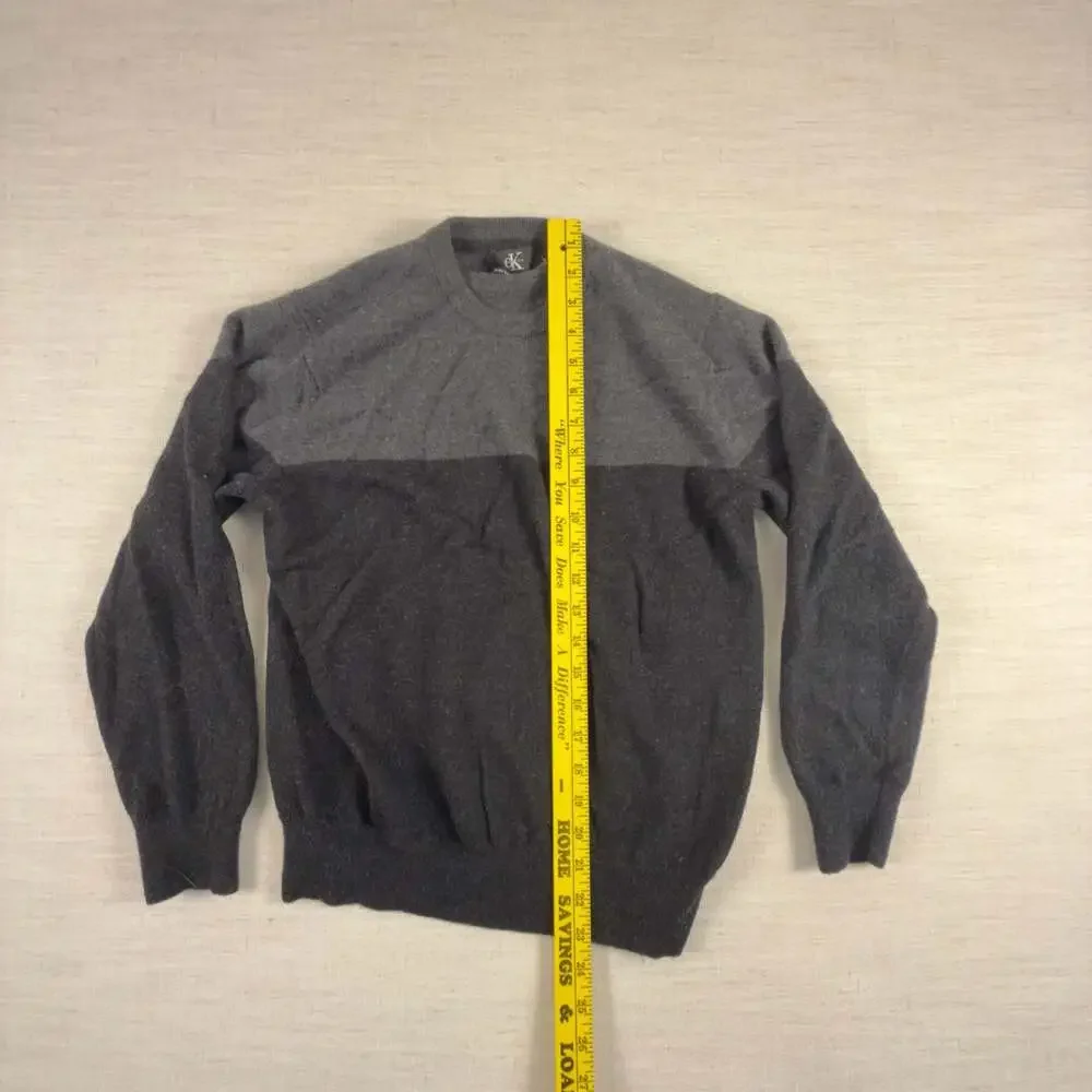 Calvin‎ Klein Sweater Mens Medium Blue/Black Two-Tone Color Block Merino Wool